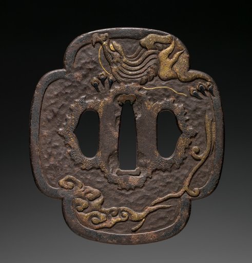Sword Guard (Tsuba) with Dragon in Storm and Sea