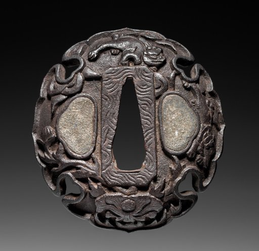 Sword Guard (Tsuba) with Lions in Peonies