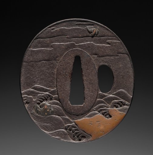 Sword Guard (Tsuba) with Plovers in Waves