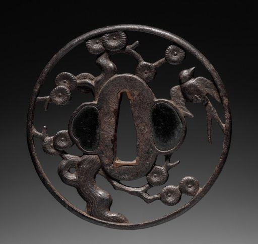 Sword Guard (Tsuba) with Swallow in Pine