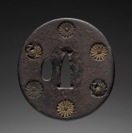 Sword Guard (Tsuba) with Tortoises and Chrysanthemums