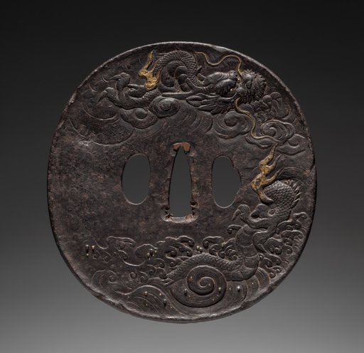 Sword Guard (Tsuba) with Dragon in Waves