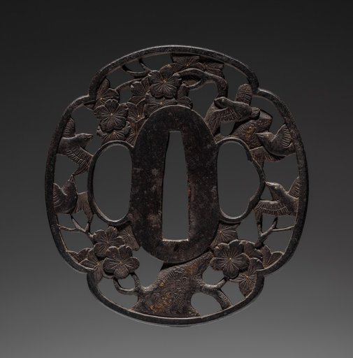 Sword Guard (Tsuba) with Birds in Cherry