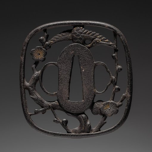 Sword Guard (Tsuba) with Crane and Plum