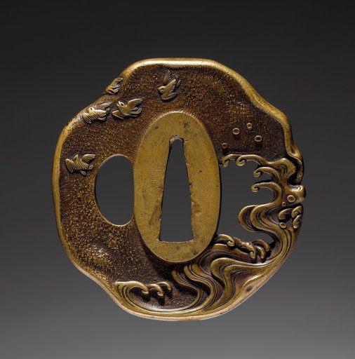 Sword Guard (Tsuba) with Plovers in Waves