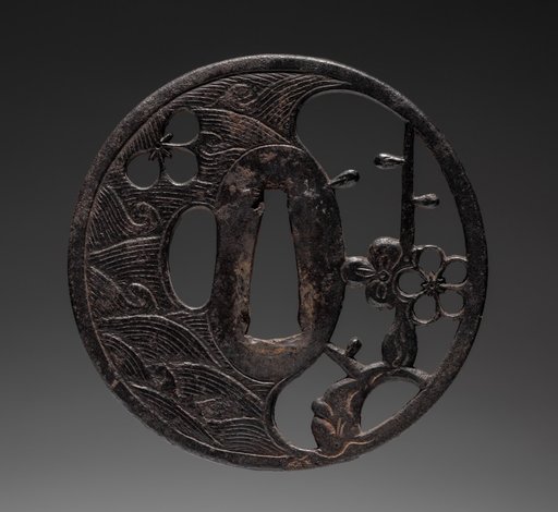 Sword Guard (Tsuba) with Plum and Waves