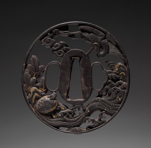 Sword Guard (Tsuba) with Crane and Tortoise