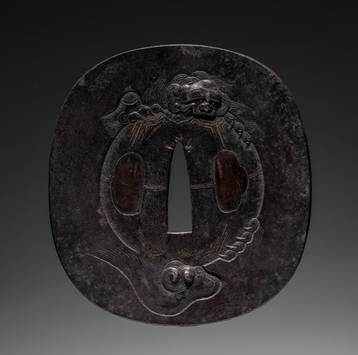 Sword Guard (Tsuba) with Peony and Lion with Ball