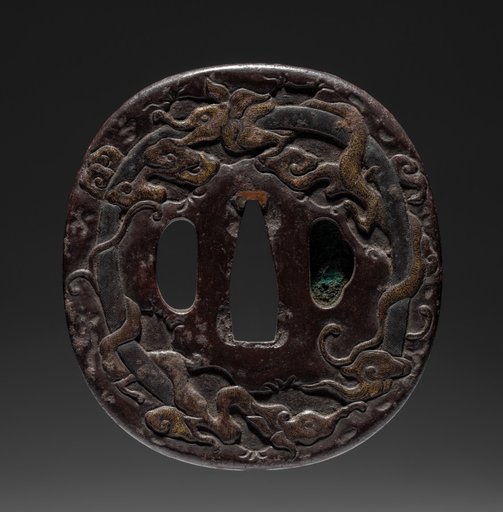 Sword Guard (Tsuba) with Dragon and Sacred Jewel
