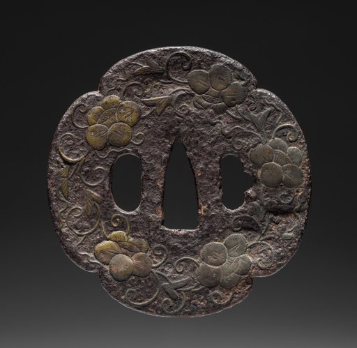 Sword Guard (Tsuba) with Camellia (Tsubaki)