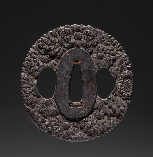 Sword Guard (Tsuba) with Chrysanthemums
