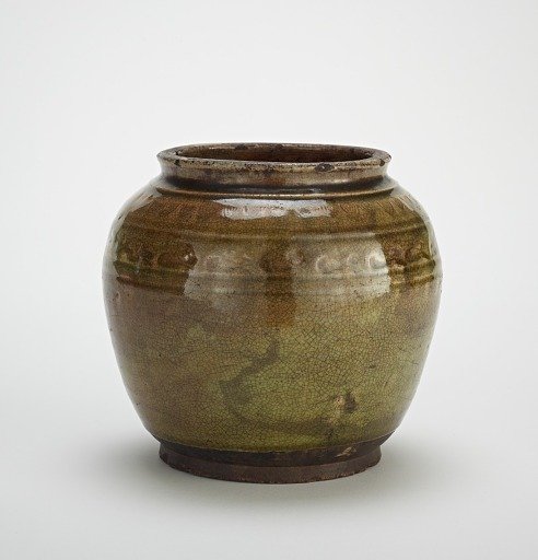 Seto ware jar with stamped decor