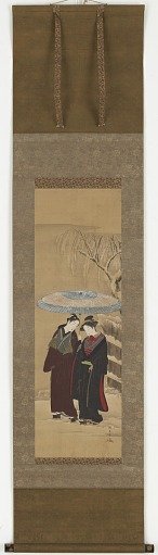 A girl and a man walking in the snow