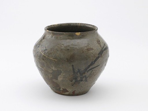 Jar with design of fence and grasses, Karatsu ware, E-Karatsu type
