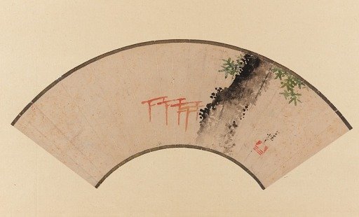 A tree and four red torii
