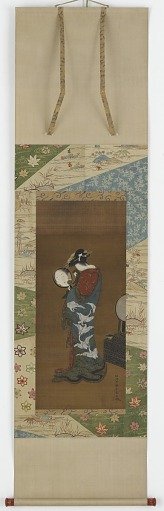 A courtesan looking into a hand mirror