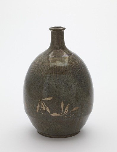 Bottle with inlaid design of orchids