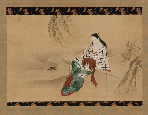 Landscape: a <em>yujo</em> sitting on a bench