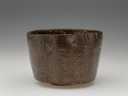 Black Raku ware tea bowl named Minogame (Mossy-tailed tortoise)