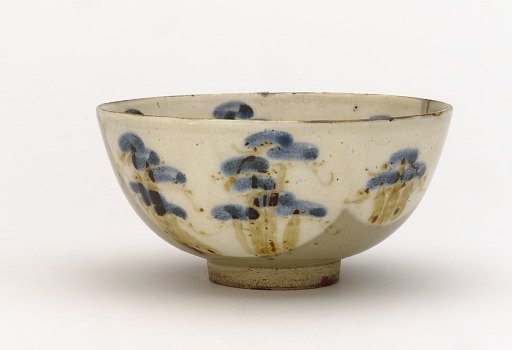 Kenzan-style food bowl with design of pine trees