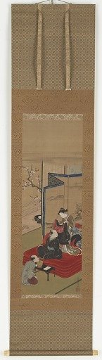 A courtesan helping a man to dress
