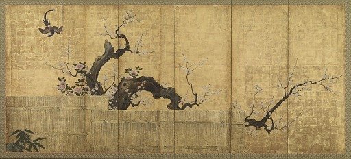 Blossoming Plum and Camellia in a Garden Landscape