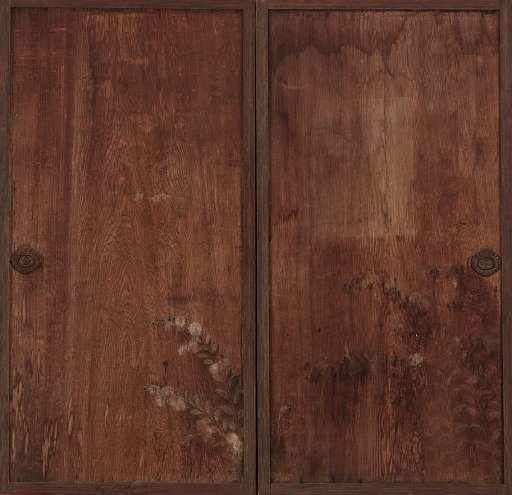 Chrysanthemums painted on a pair of wooden doors