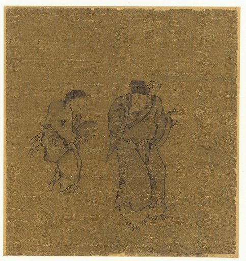 Two male figures with a toad