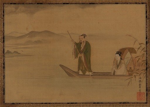 Chinese man and woman in a boat