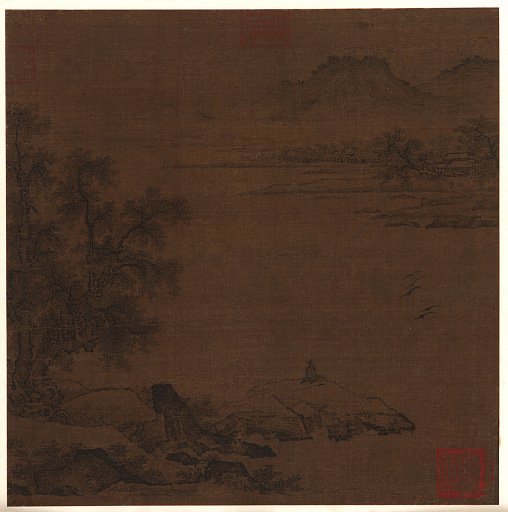 River landscape with a seated figure in foreground