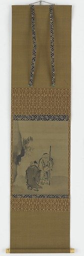 Two Chinese sages near an overhanging rock