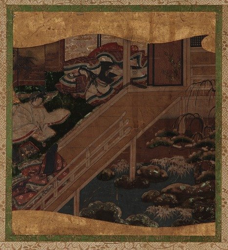 Garden and interior: an artist painting a lady's portrait