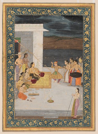 A Princess entertained by a dancer; attendants and musicians