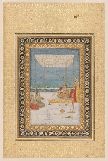 Lovers on a terrace, with an attendant and musicians