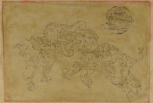 Two composite elephants, fighting
