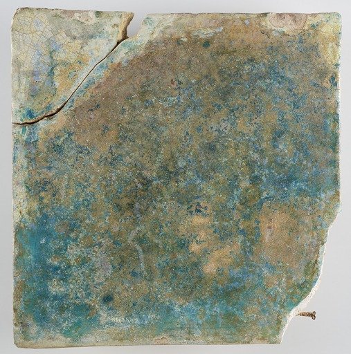 Tile, large, square. One corner repaired