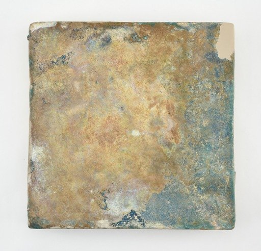 Tile, large, square; one corner restored with plaster