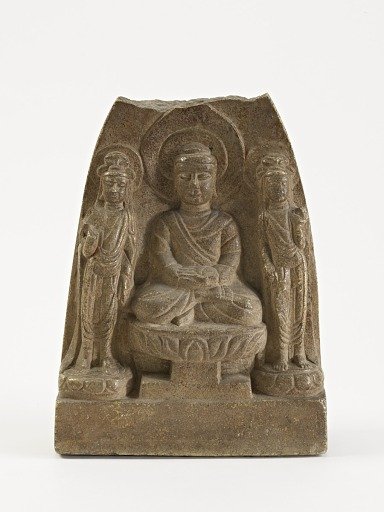 Seated Buddha with two bodhisattvas