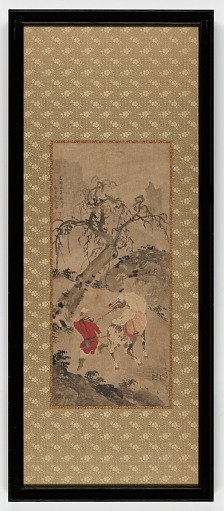 Landscape: a dappled horse and a horseman