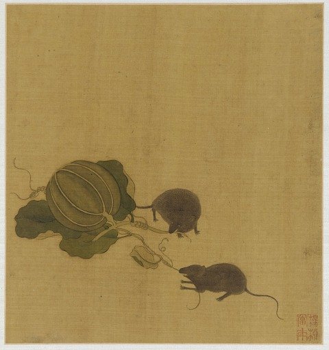 Two mice and a melon vine