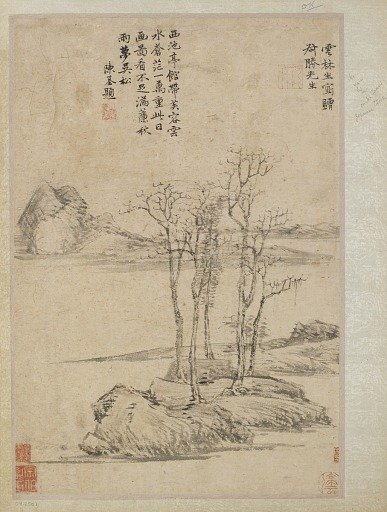 Five trees on a rocky promontory