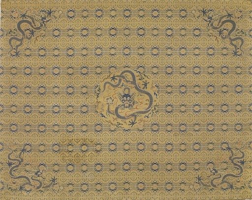Panel with five dragons, flaming pearls, clouds, and floral patterns