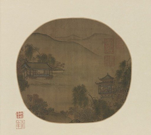 Pavilions by a mountain stream