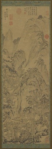Mountain gorge: houses and a stream in the valley