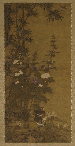 Hollyhocks and ducks
