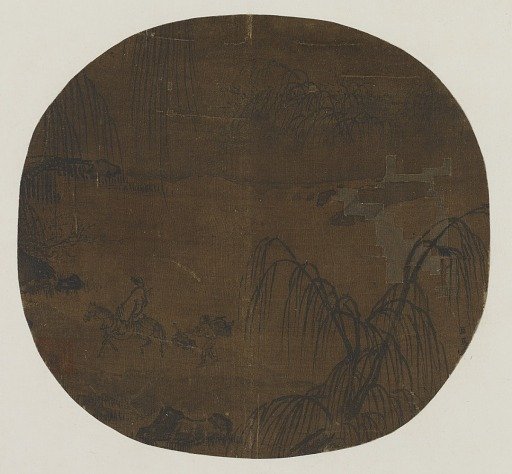 Travelers under willow trees