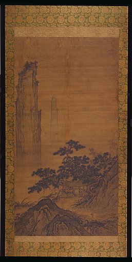 Viewing distant peaks from a mountain pavilion