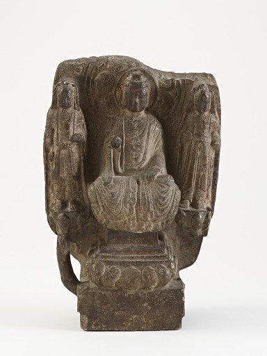 Seated Buddha with bodhisattvas (fragment)
