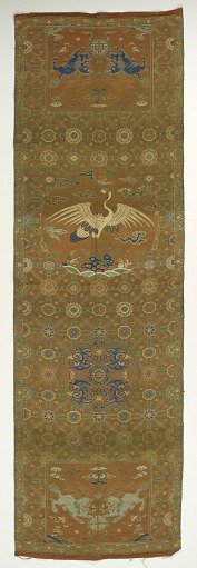 Chair cover with a crane, lions, dragons, auspicious symbols and floral patterns