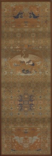 Chair cover with a crane, lions, dragons, auspicious symbols and floral patterns